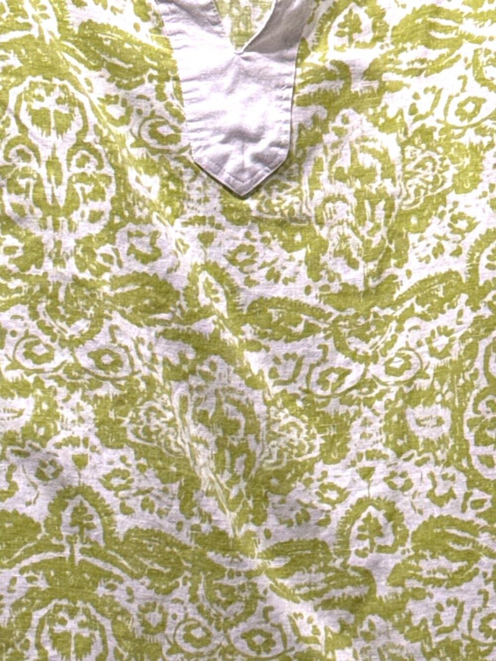 Kate Hill Size XL 100% Linen Chartreuse Green & White Tunic With V-Neck Design - Picture 2 of 6